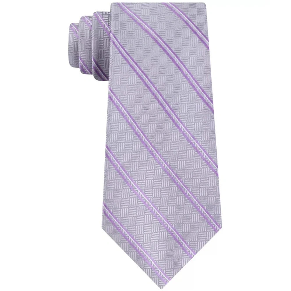NWT $70 Michael Kors [ Men's Tie ] Cross-Hatch and Stripe in Grey/ Purple‎